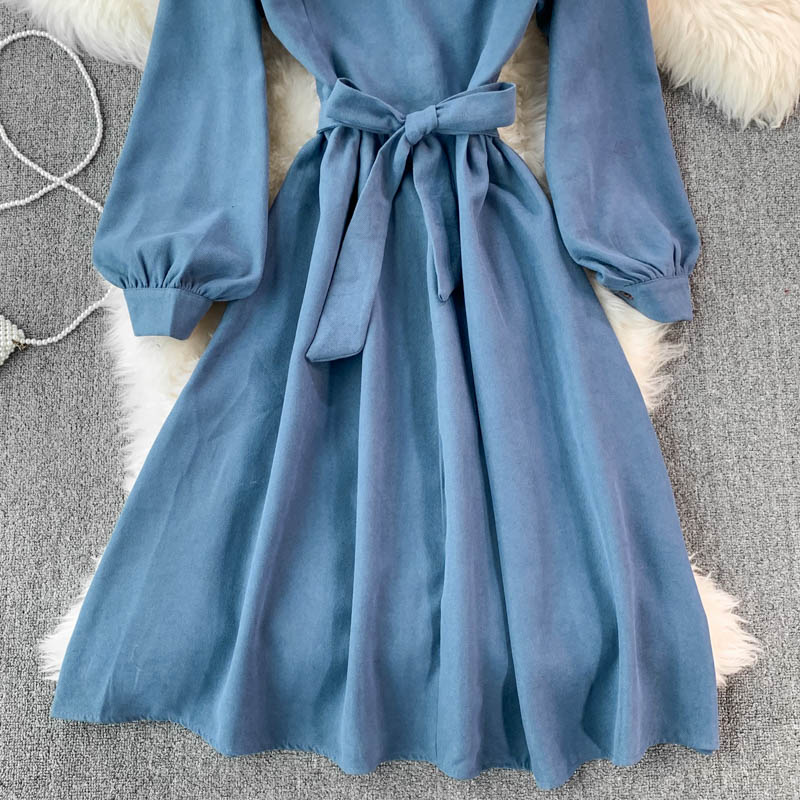 Sweet Long-Sleeved Corduroy Dress A Line Fashion Dress HZ1023