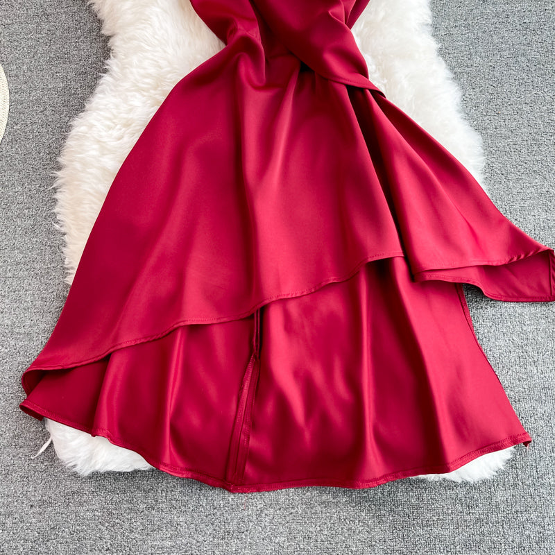 Red V Neck Short Dress Fashion Dress HZ1023