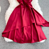 Red V Neck Short Dress Fashion Dress HZ1023