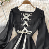 Black A Line Lace Short Dress Lace-Up Fashion Dress HZ1023