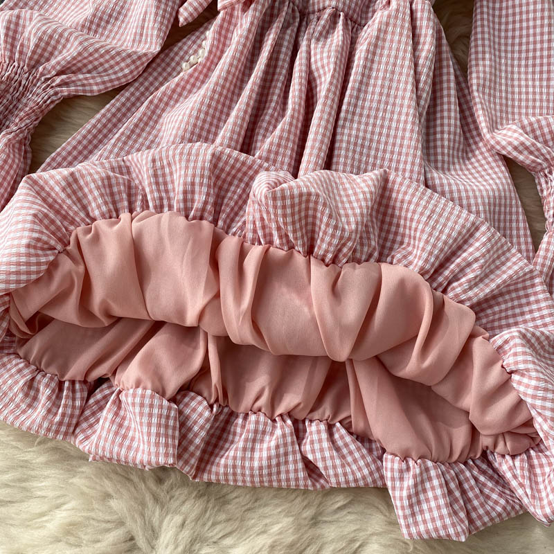 Cute Plaid Long Sleeve Dress Fashion Dress HZ1023