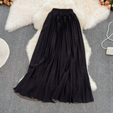 Versatile A-line pleated skirt, elastic waist, medium length, over Knee Skirt HZ1023