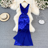 V-neck sexy dress high waist slim sleeveless Hip Wrap Dress long dress HZ1023