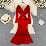 Sexy V Neck Velvet Beads Dress Fashion Dress HZ1023