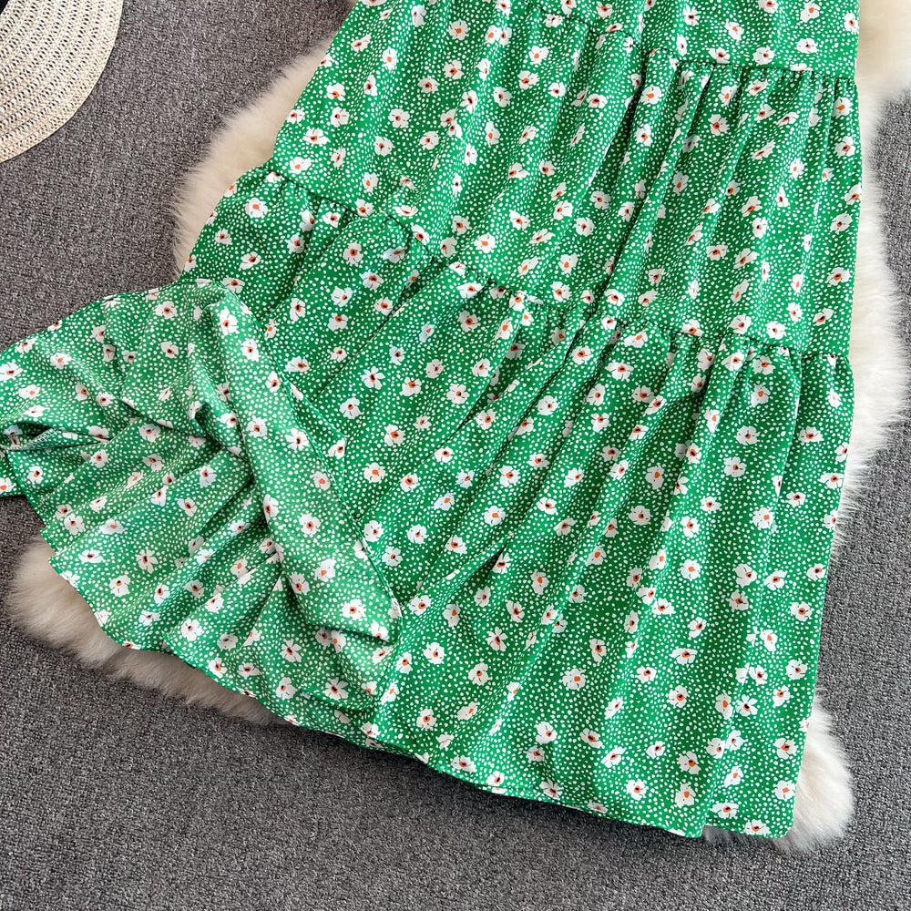 New style high waist thin, medium and Long Ruffle floral skirt HZ1023