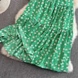 New style high waist thin, medium and Long Ruffle floral skirt HZ1023