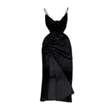 Slim open back split gold velvet dress suspender dress HZ1023