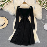 Black A Line Long Sleeve Dress A Line Fashion Dress HZ1023