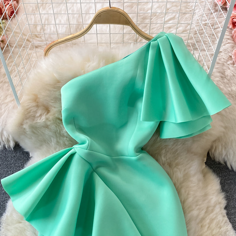 Stylish One Shoulder Satin Short Dress Party Dress HZ1023