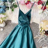 Elegant V Neck Satin A Line Dress Fashion Dress HZ1023