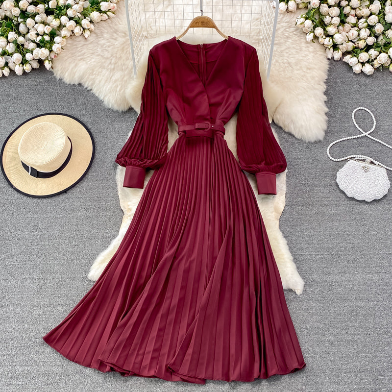 Elegant V Neck Long Sleeve Dress A Line Fashion Dress HZ1023
