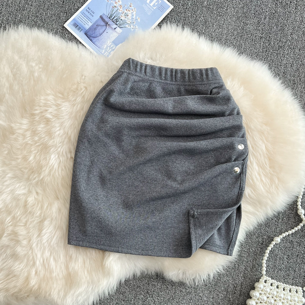 Versatile split hip short skirt women's sexy slim A-line skirt HZ1023