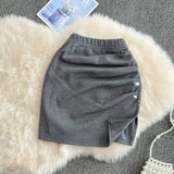 Versatile split hip short skirt women's sexy slim A-line skirt HZ1023