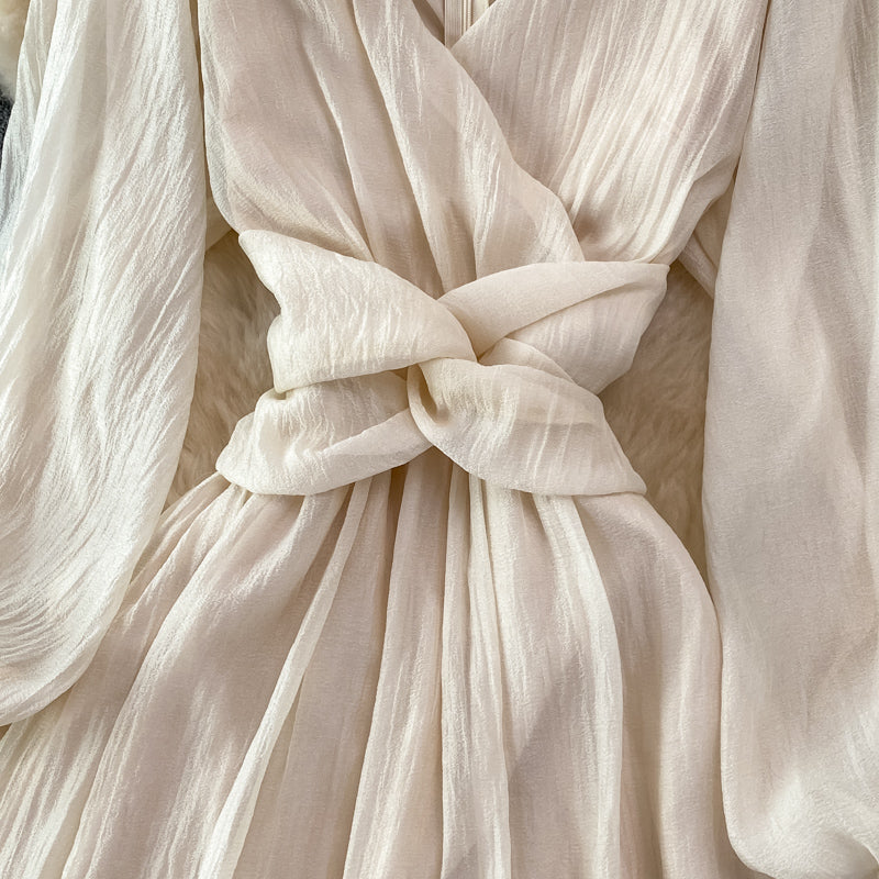 Champagne V Neck Long Sleeve Dress Fashion Dress HZ1023