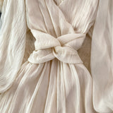 Champagne V Neck Long Sleeve Dress Fashion Dress HZ1023