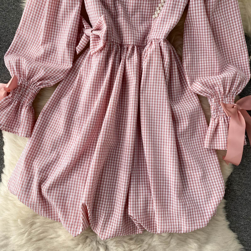 Cute Plaid Long Sleeve Dress Fashion Dress HZ1023