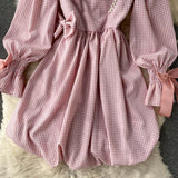Cute Plaid Long Sleeve Dress Fashion Dress HZ1023
