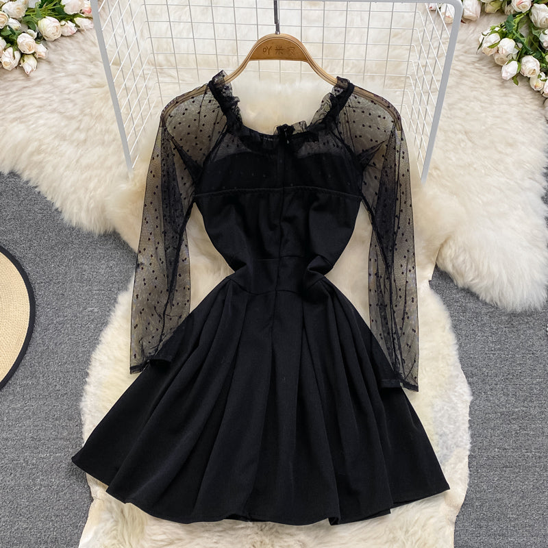 Black A Line Long Sleeve Short Dress Fashion Dress HZ1023