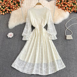 Champagne V Neck Lace Long Dress Fashion Dress HZ1023