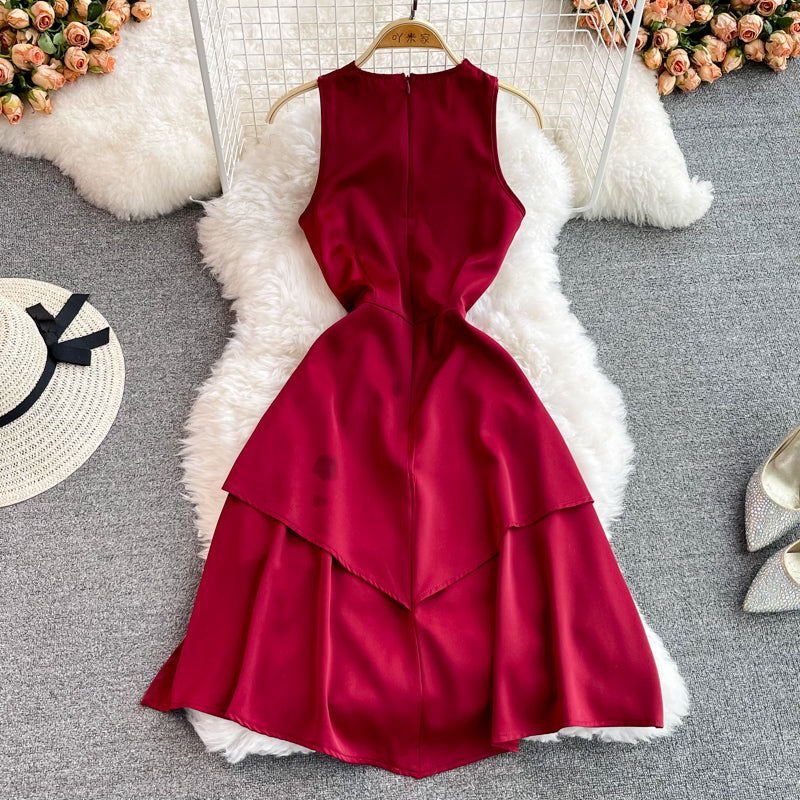 Red V Neck Short Dress Fashion Dress HZ1023