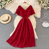 Cute V Neck Lace A Line Dress Fashion Dress HZ1023