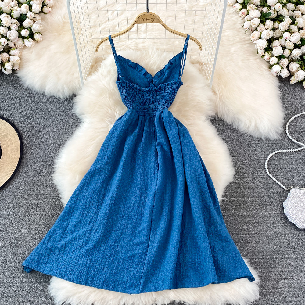 Fashion V-neck sleeveless backless suspender dress HZ1023