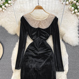 Black Velvet Long Sleeve Dress Fashion Dress HZ1023