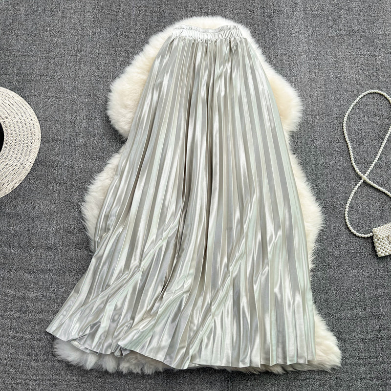 Versatile acetate SATIN HIGH WAIST slim pleated skirt HZ1023