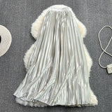 Versatile acetate SATIN HIGH WAIST slim pleated skirt HZ1023