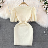 V-neck slim jacquard short A-line dress short sleeve HZ1023