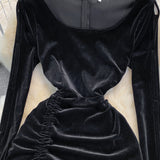 Black Velvet Long Sleeve Dress Sexy Dress HZ1023
