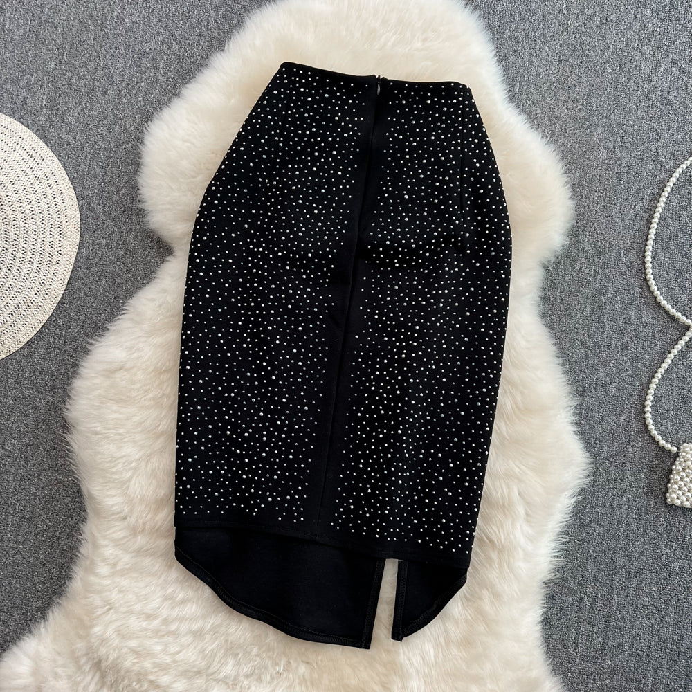 High waist slim diamond ruffled irregular A-line skirt HZ1023