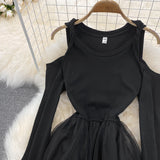 Black Irregular Long Sleeve Off Shoulder Dress Fashion Dress HZ1023
