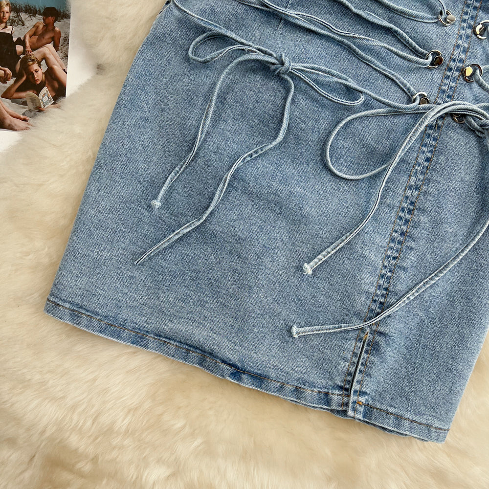 High waist slim A-line skirt versatile Hip Wrap short skirt HZ1023