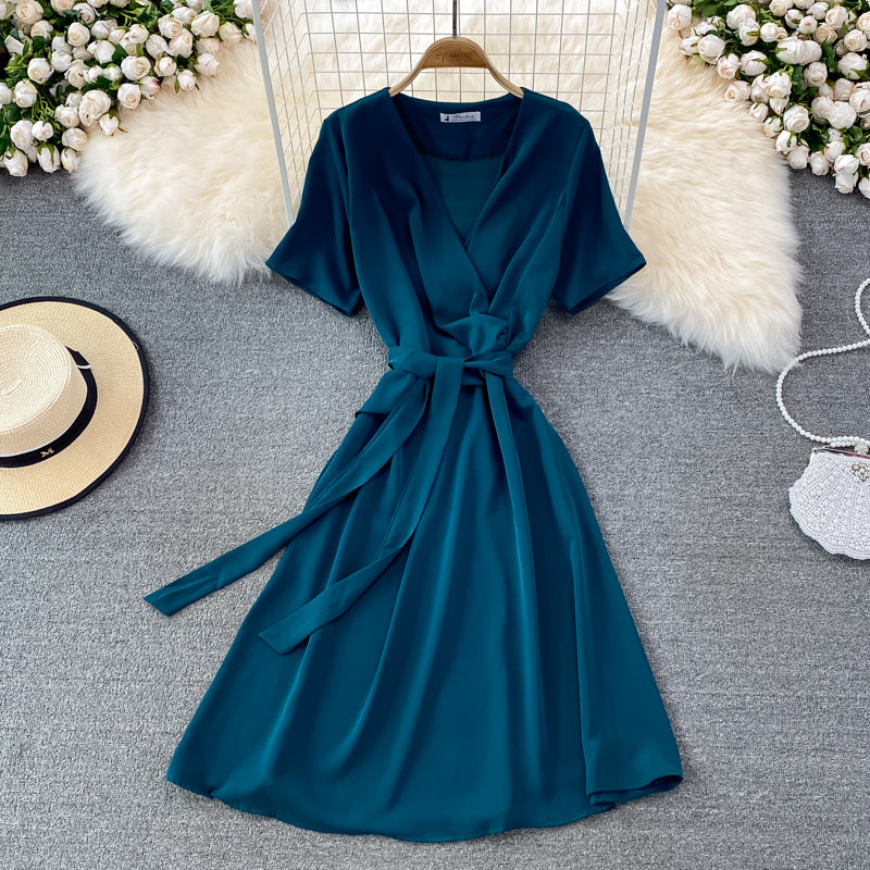 Simple V Neck Short Dress Fashion Dress HZ1023