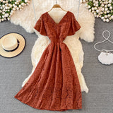 Cute V Neck Lace A Line Dress Fashion Dress HZ1023
