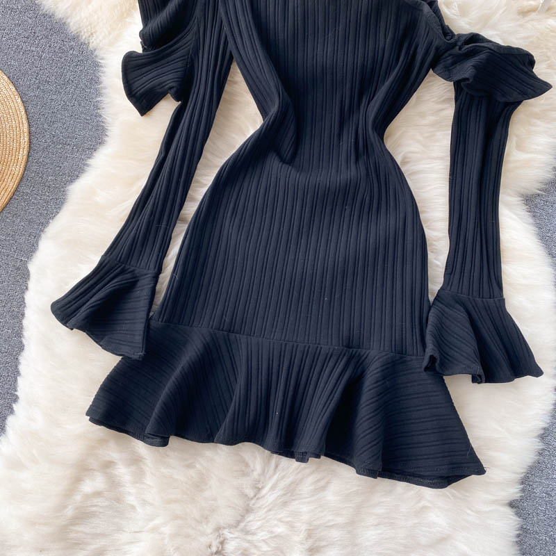 Black One-Shoulder Long-Sleeved Dress Fashion Dress HZ1023
