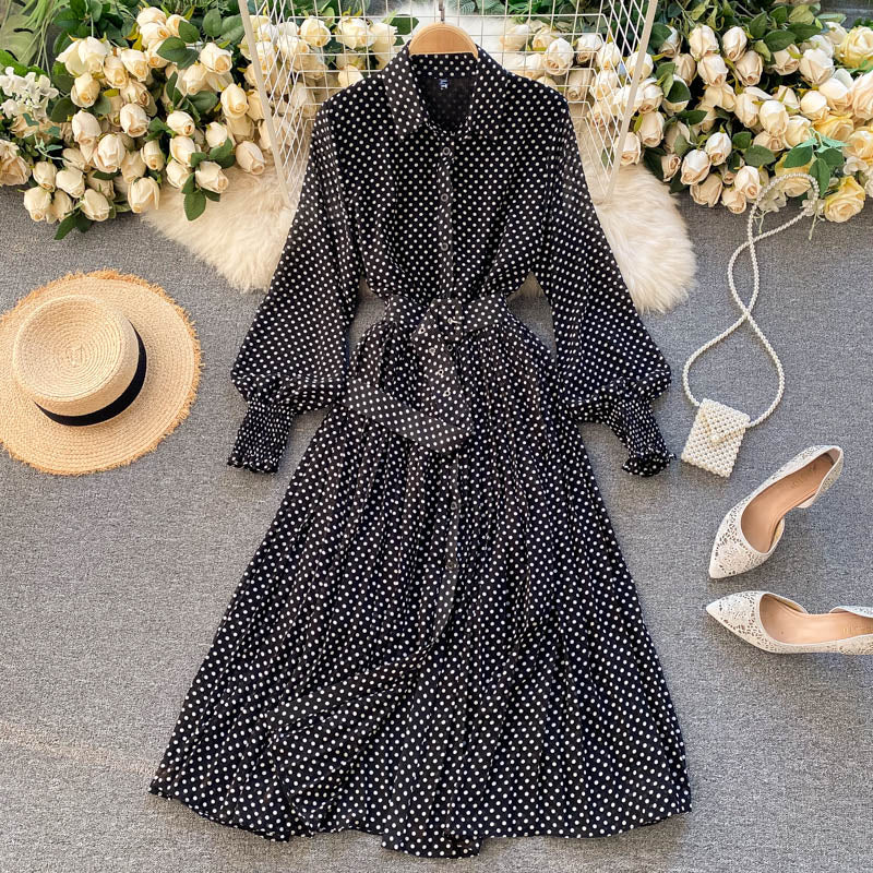 Fashionable A Line Polka Dot Long Sleeve Dress Fashion Dress HZ1023