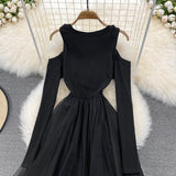 Black Irregular Long Sleeve Off Shoulder Dress Fashion Dress HZ1023