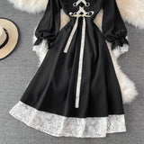 Black A Line Lace Short Dress Lace-Up Fashion Dress HZ1023