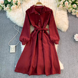 Sweet Long-Sleeved Corduroy Dress A Line Fashion Dress HZ1023