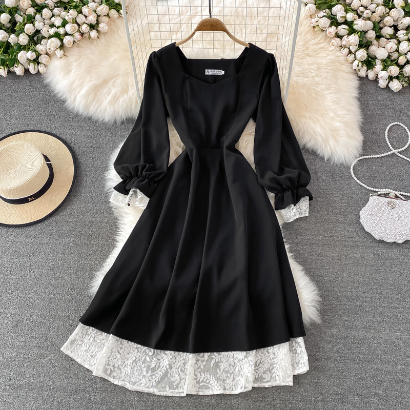 Black A Line Lace Short Dress Lace-Up Fashion Dress HZ1023