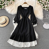 Black A Line Lace Short Dress Lace-Up Fashion Dress HZ1023