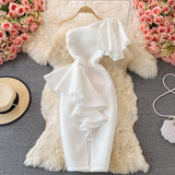 Stylish One Shoulder Satin Short Dress Party Dress HZ1023