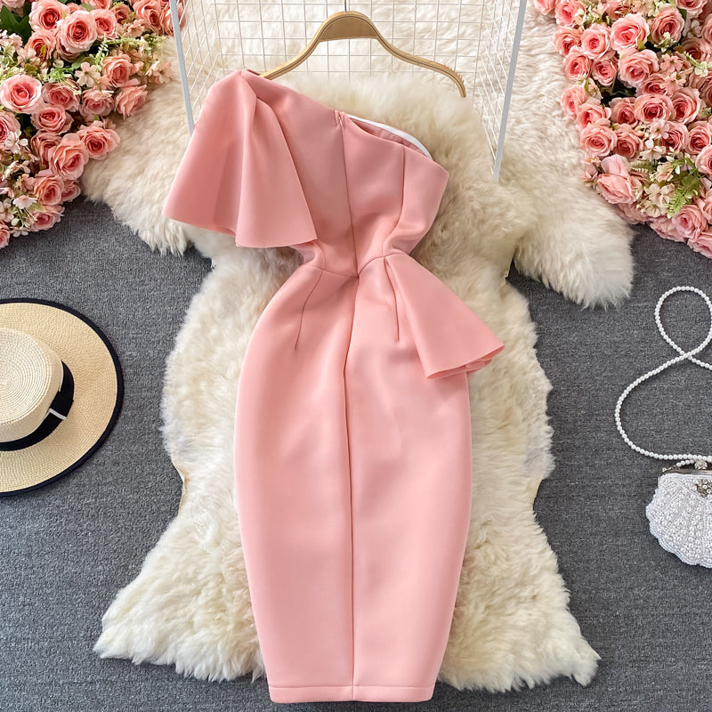 Stylish One Shoulder Satin Short Dress Party Dress HZ1023