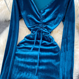 Sexy V Neck Velvet Long Sleeve Dress Fashion Dress HZ1023