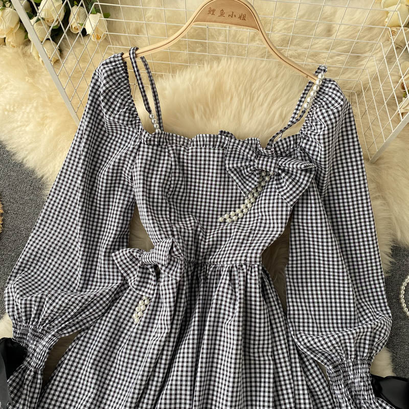 Cute Plaid Long Sleeve Dress Fashion Dress HZ1023