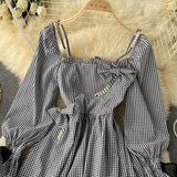 Cute Plaid Long Sleeve Dress Fashion Dress HZ1023