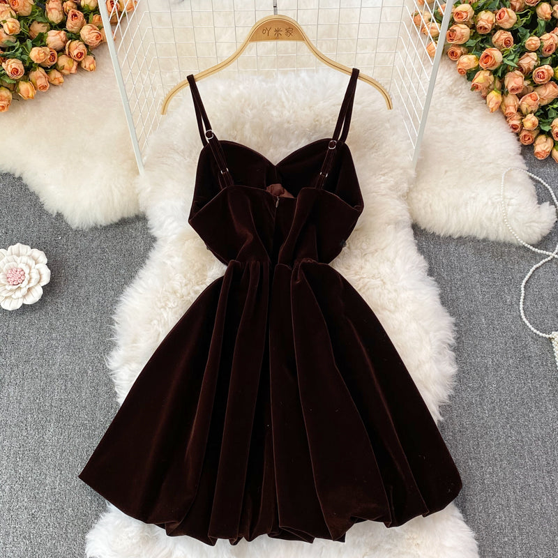Cute V Neck Velvet Short Dress Fashion Dress HZ1023
