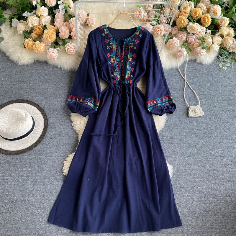 Simple Embroidered Long Sleeve Dress HZ1023